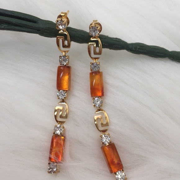 Dangle Stud Earrings with Stone In 18K Gold Filled - Picture 6 of 6